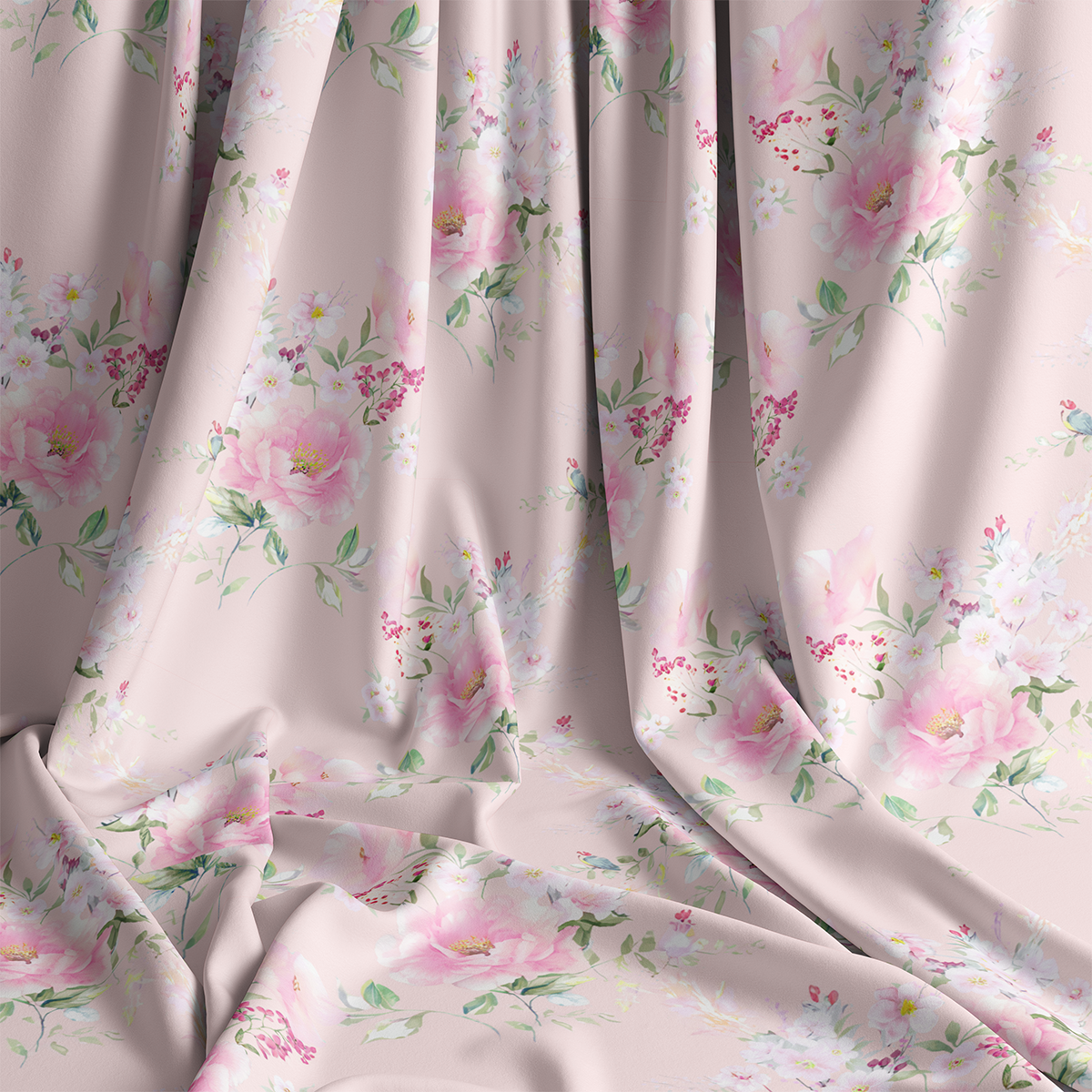 Light Pink Roses - Cotton Voile - - Flora Fabrics
