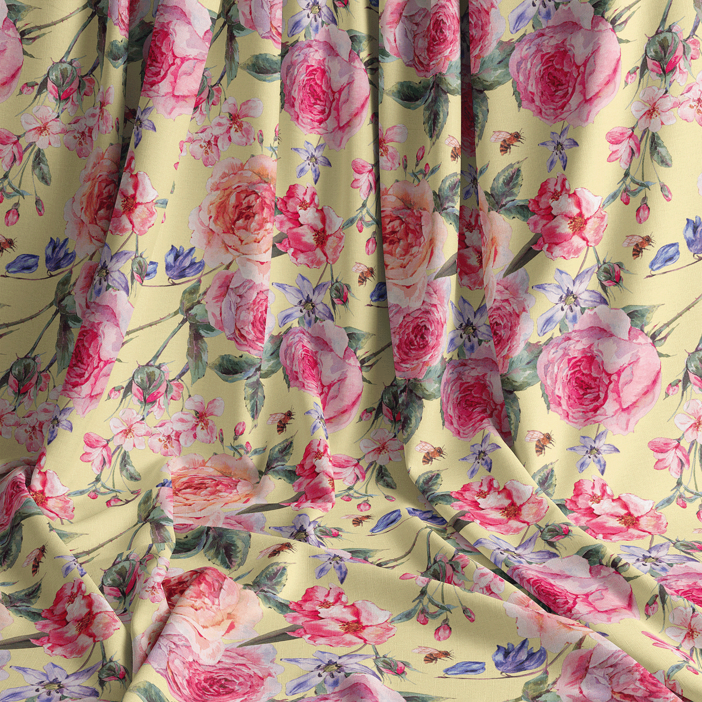 Summer Roses (Yellow) – Pre Order (Ships in 2–4 Weeks) | Flora Fabrics