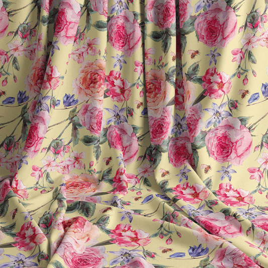 Summer Roses (Yellow) – Pre Order (Ships in 2–4 Weeks) | Flora Fabrics