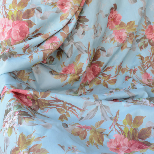 Ribbons and roses Blue -  - Flora Fabrics