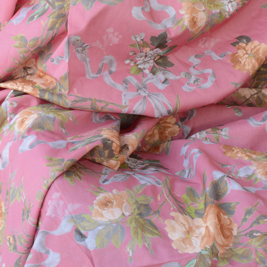 Ribbons and roses dusty pink -  - Flora Fabrics