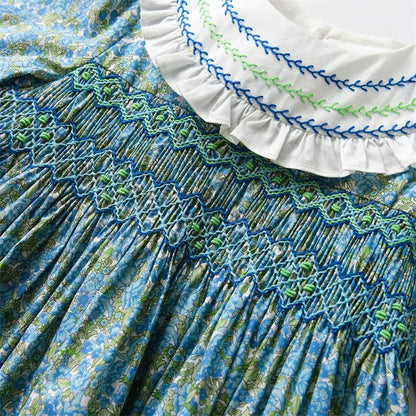 Floral Smocked Blue Dress - Flora Kids