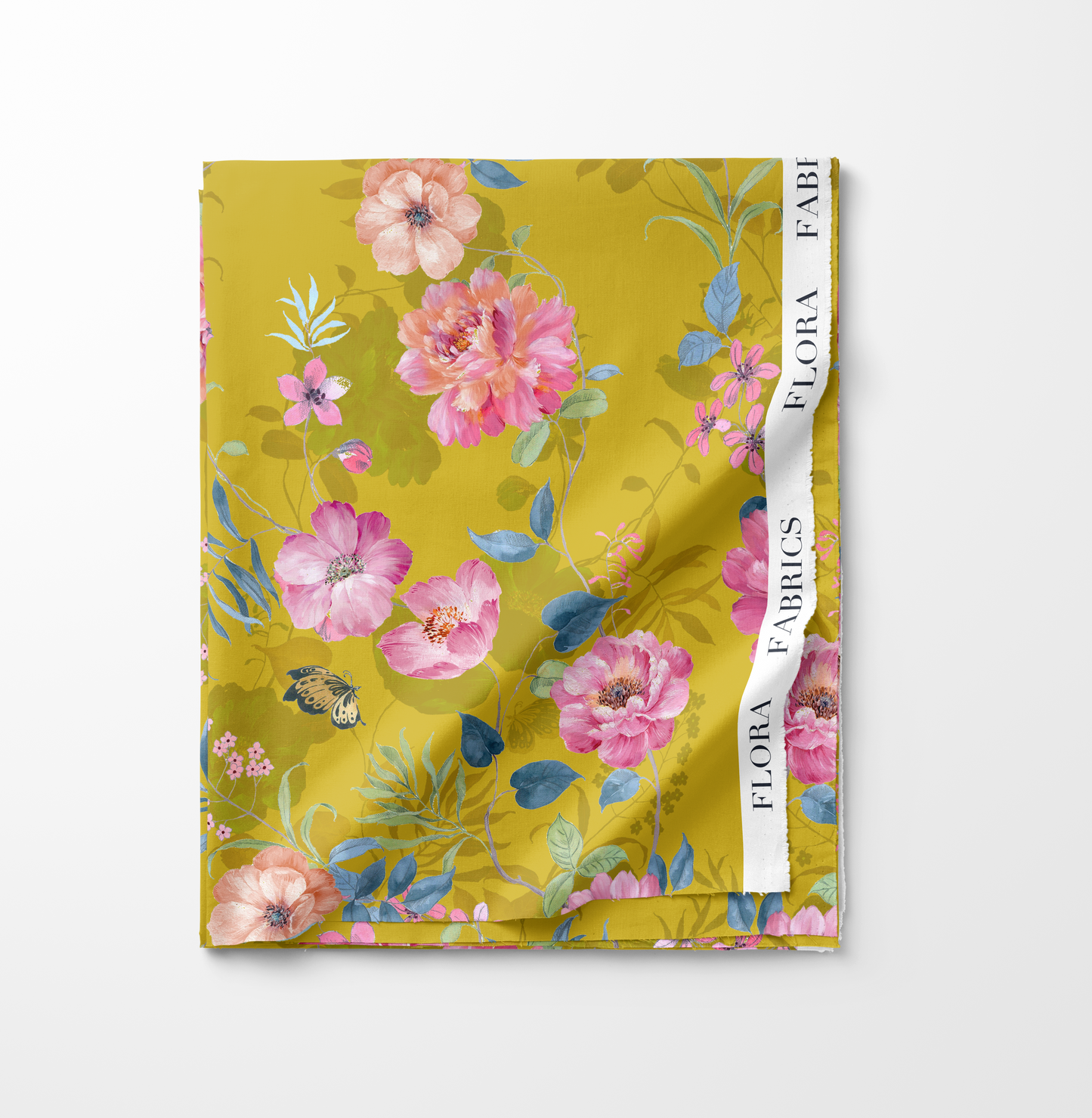 Ochre - Roses and Butterflies - 2024 Flora Fabrics
